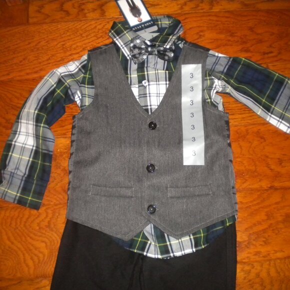 Andy & Evan Boys Toddler size 3 Gray Green 4 Piece Suit Set NWT - Picture 3 of 4
